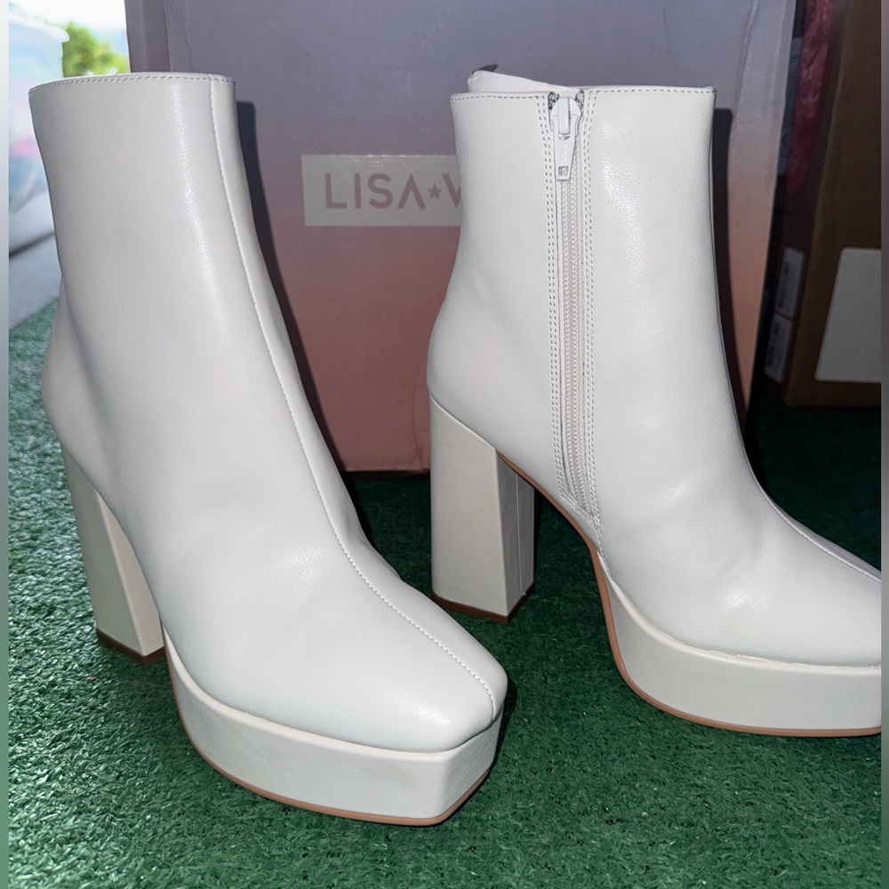 White Chunky Heel Ankle Boots
